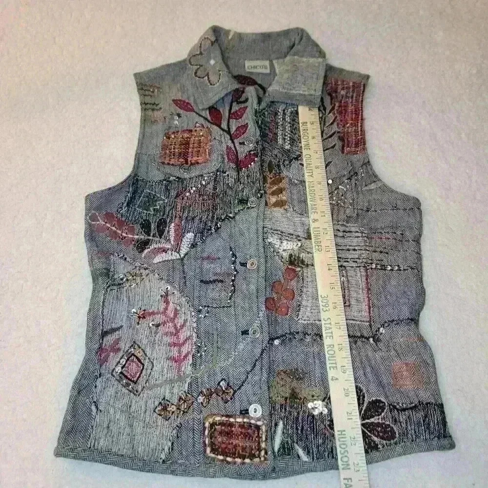 Chicos Vest Small Patchwork Embroidered Sashiko E… - image 9